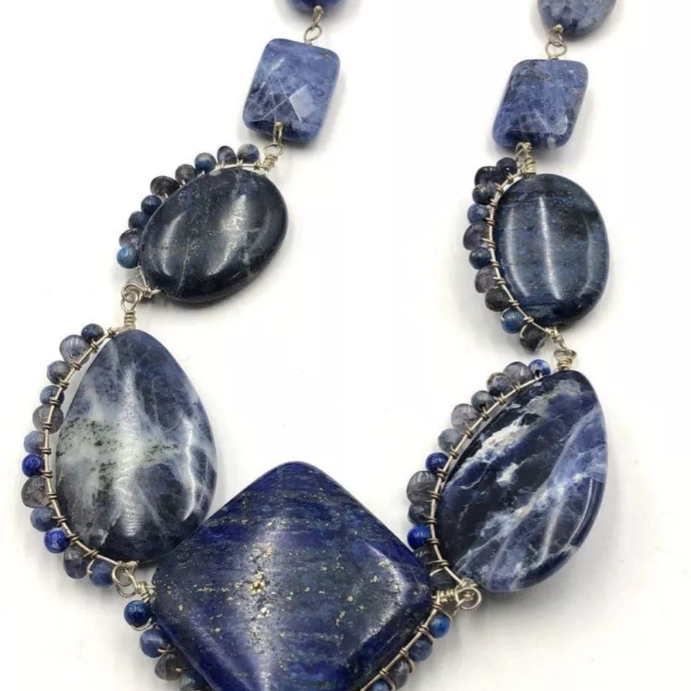 Vintage sterling silver chunky  Lapis necklace 20 inches adjustable